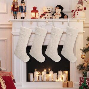 Beige Cream Boucle Sherpa Faux Lambswool Christmas Stockings (4pcs)